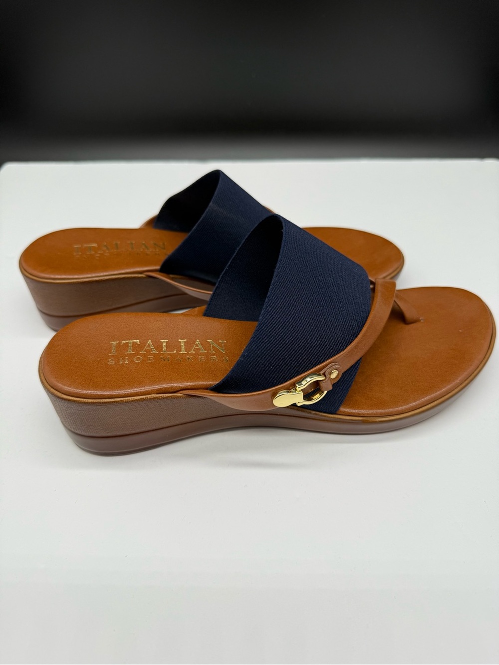 Italian Shoemakers Navy & Leather Wedge/ Sandal New Size 7 1/2